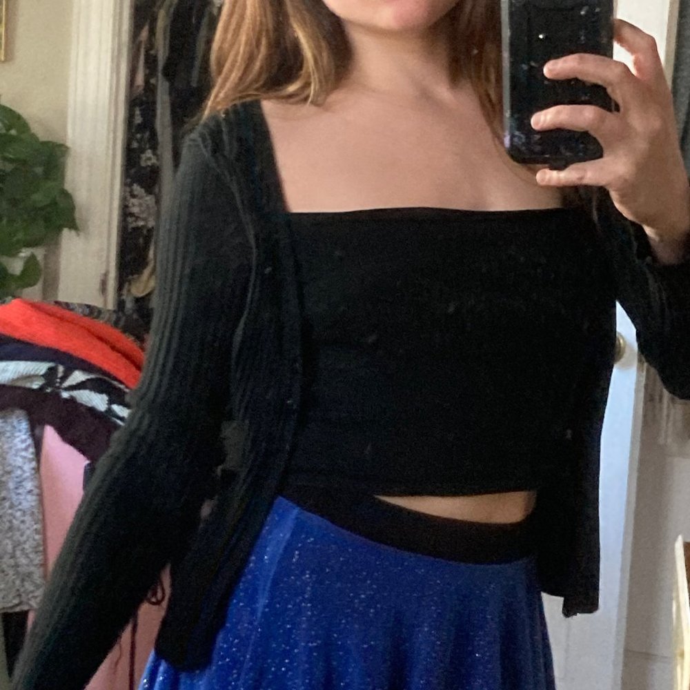 Black sweater with attached cropped tube top